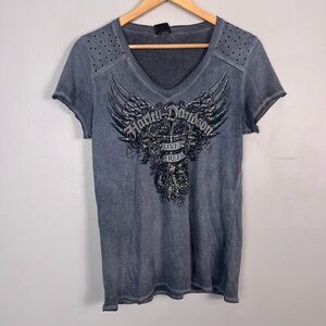 Harley davidson womens gray and black Bling Baby Tee Size Large READ